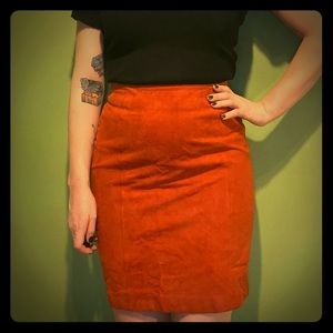 Orange suede pencil skirt
